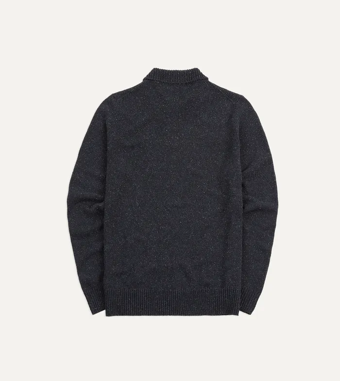 Drake039s Navy Flecked Silk Ribbed Integral Collar Jumper Men Knitwear