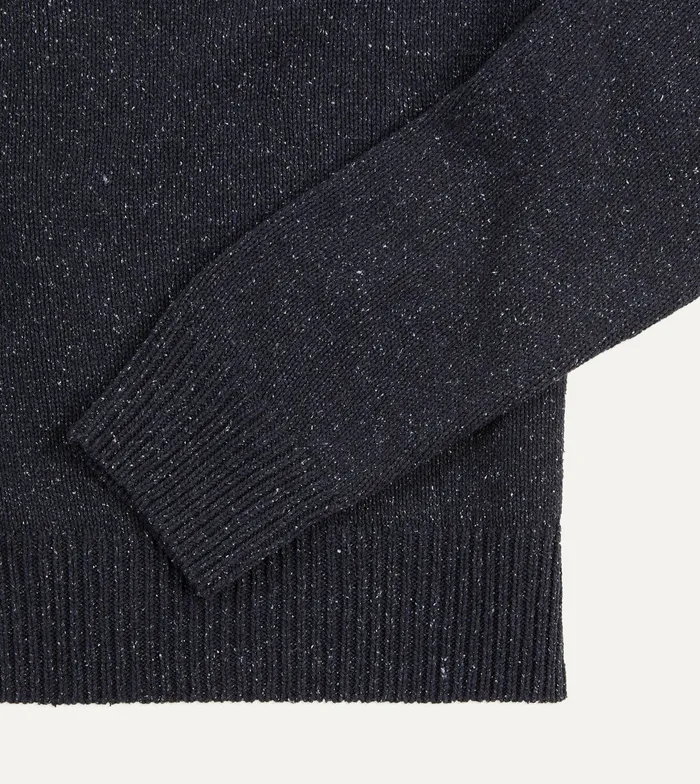 Drake039s Navy Flecked Silk Ribbed Integral Collar Jumper Men Knitwear