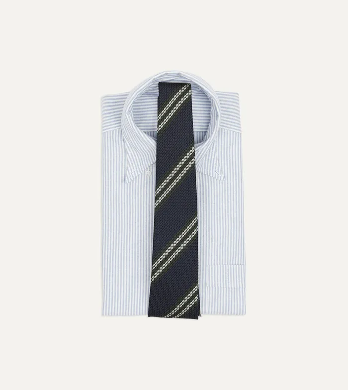 Drake039s Navy Green And White Double Stripe Silk Grenadine Tie Men Striped Ties