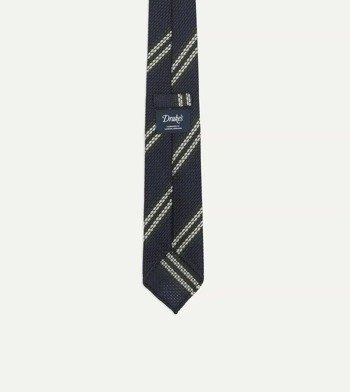 Drake039s Navy Green And White Double Stripe Silk Grenadine Tie Men Striped Ties