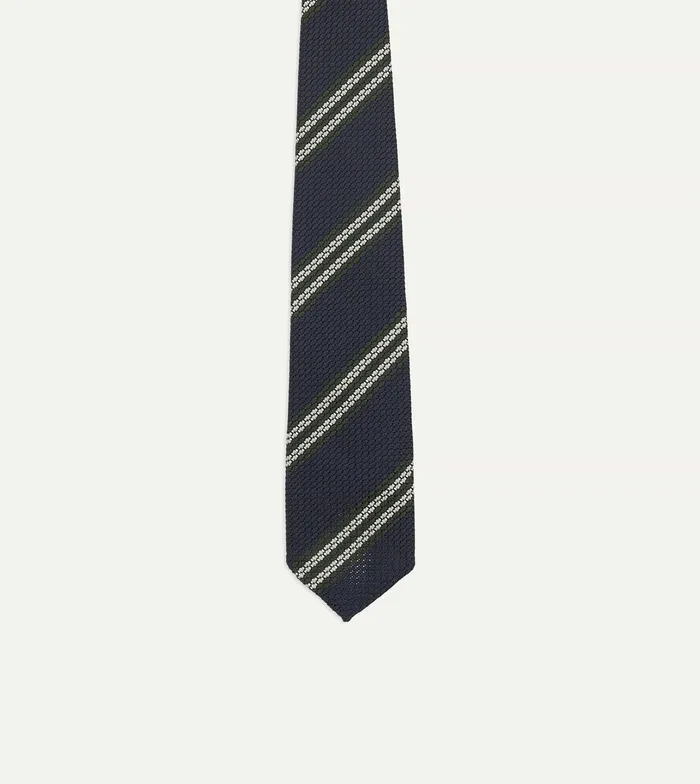Drake039s Navy Green And White Double Stripe Silk Grenadine Tie Men Striped Ties