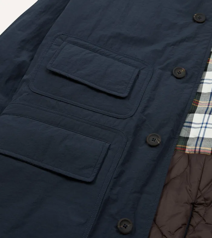 Drake039s Navy Quilted Overcoat Men Coats and Jackets
