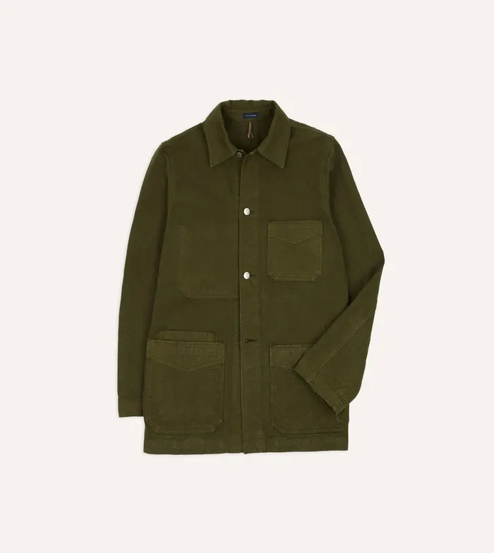 Drake039s Olive Cotton Duck Canvas FivePocket Chore Jacket Men Coats and Jackets