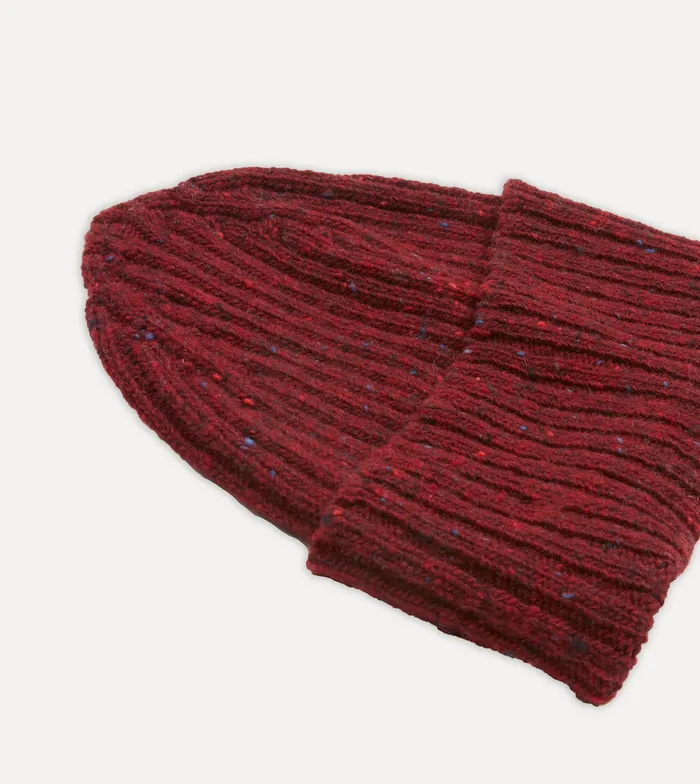 Drake039s Red Ribbed Merino Donegal Knit Cap Men Hats