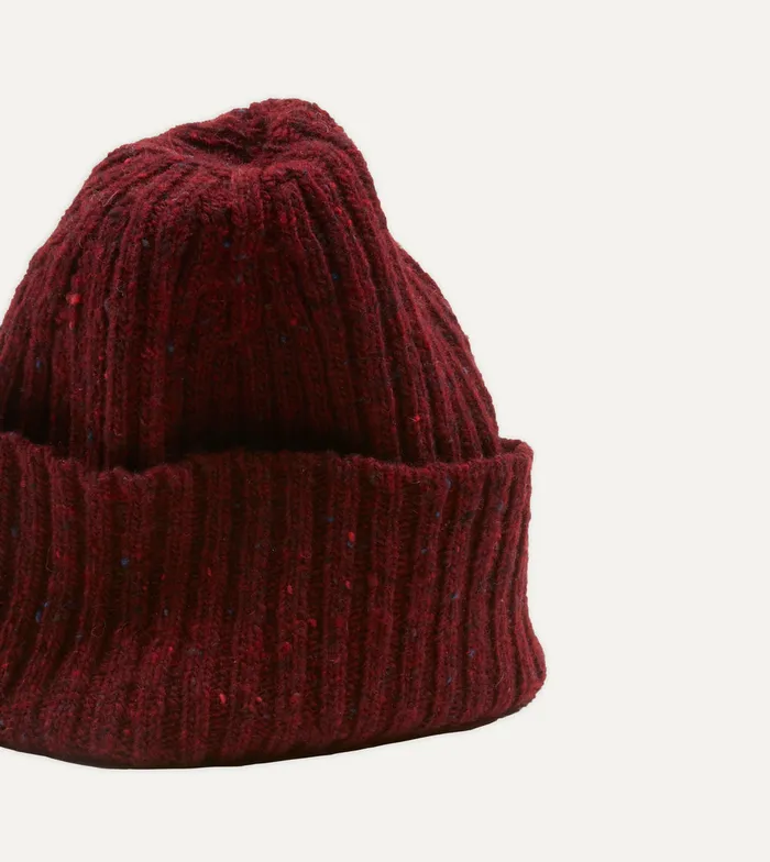 Drake039s Red Ribbed Merino Donegal Knit Cap Men Hats