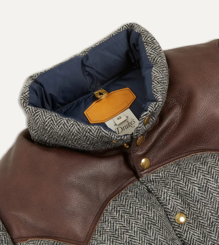 Drake039s Rocky Mountain Featherbed For Herringbone Harris Tweed Leather Christy Down Jacket Men Coats and Jackets
