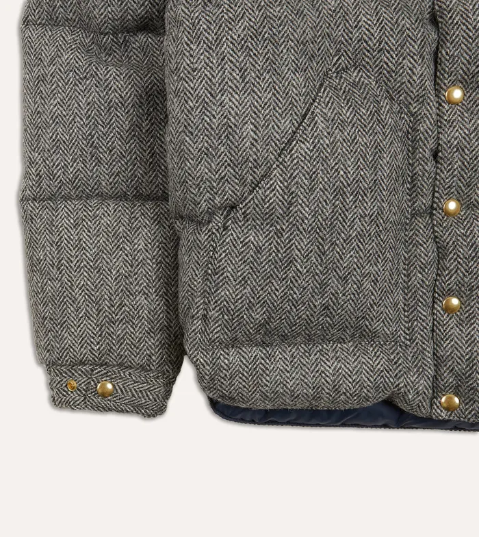 Drake039s Rocky Mountain Featherbed For Herringbone Harris Tweed Leather Christy Down Jacket Men Coats and Jackets
