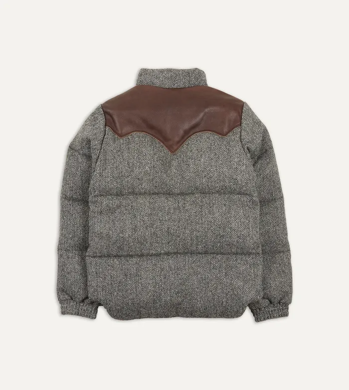 Drake039s Rocky Mountain Featherbed For Herringbone Harris Tweed Leather Christy Down Jacket Men Coats and Jackets