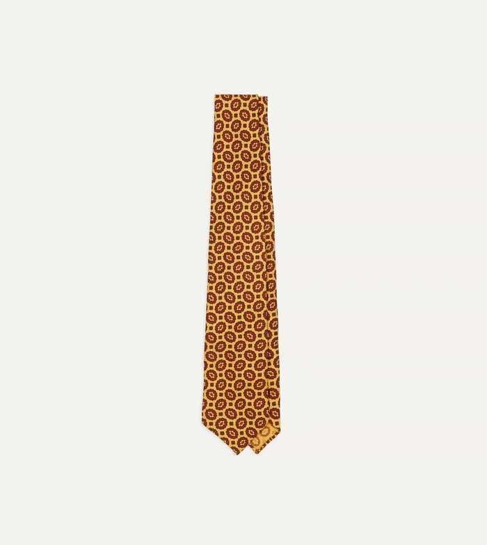 Drake039s Yellow Flower Print 40oz Madder Silk Hand Rolled Tie Men Patterned Ties