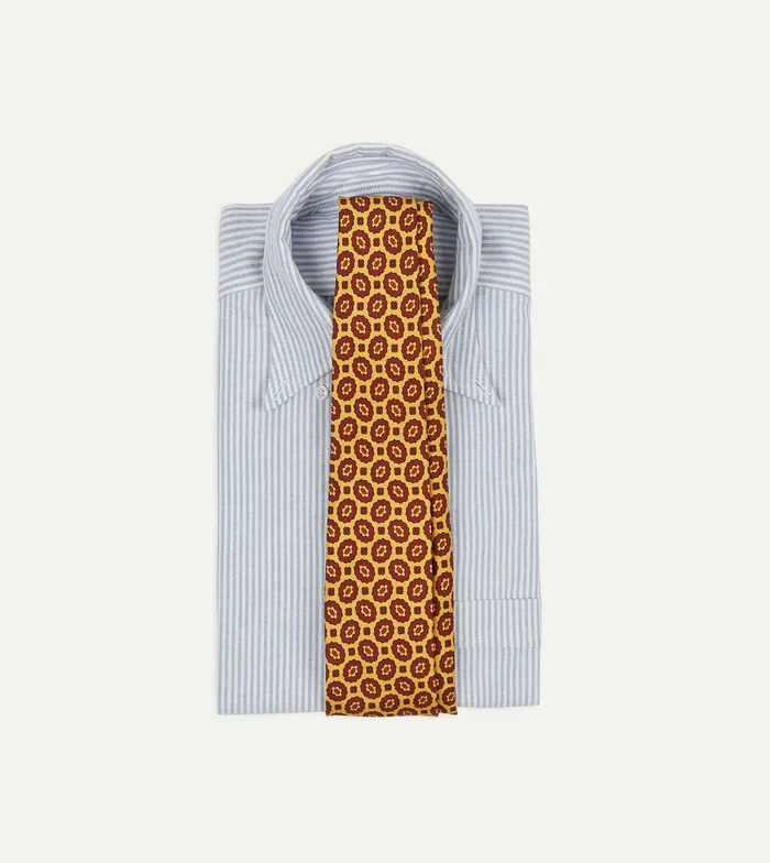 Drake039s Yellow Flower Print 40oz Madder Silk Hand Rolled Tie Men Patterned Ties