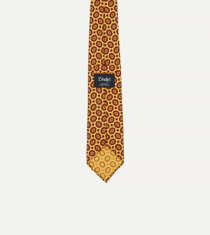 Drake039s Yellow Flower Print 40oz Madder Silk Hand Rolled Tie Men Patterned Ties