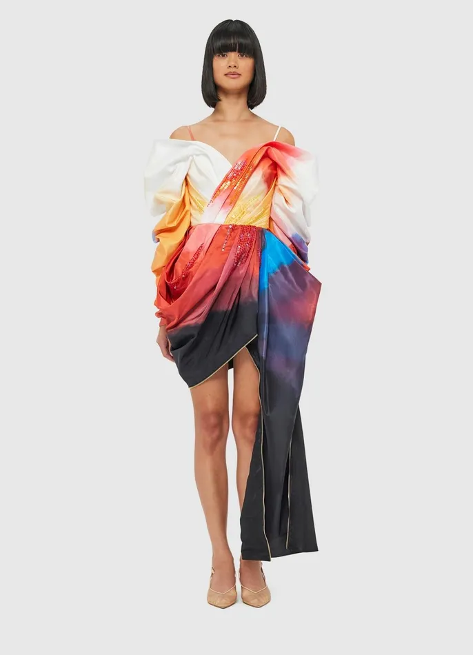 Dresses and Jumpsuits Women LEO LIN Danielle Draped Mini Dress 8211 Reminiscence Print