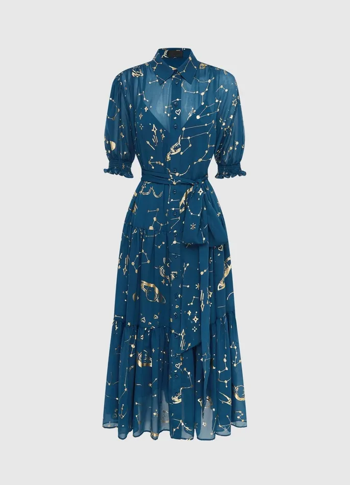 Dresses and Jumpsuits Women LEO LIN Ellie Bishop Sleeve Midi Dress 8211 Celestial Print Dresses and Jumpsuits Women LEO LIN Ellie Bishop Sleeve Midi Dress 8211 Celestial Print