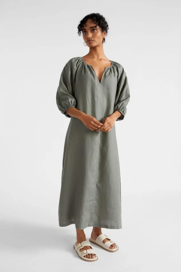 Dresses Woman Seed Heritage Core Linen Midi Dress Smokey Olive