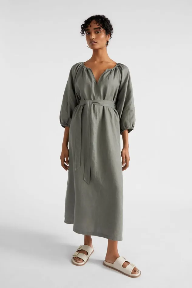 Dresses Woman Seed Heritage Core Linen Midi Dress Smokey Olive