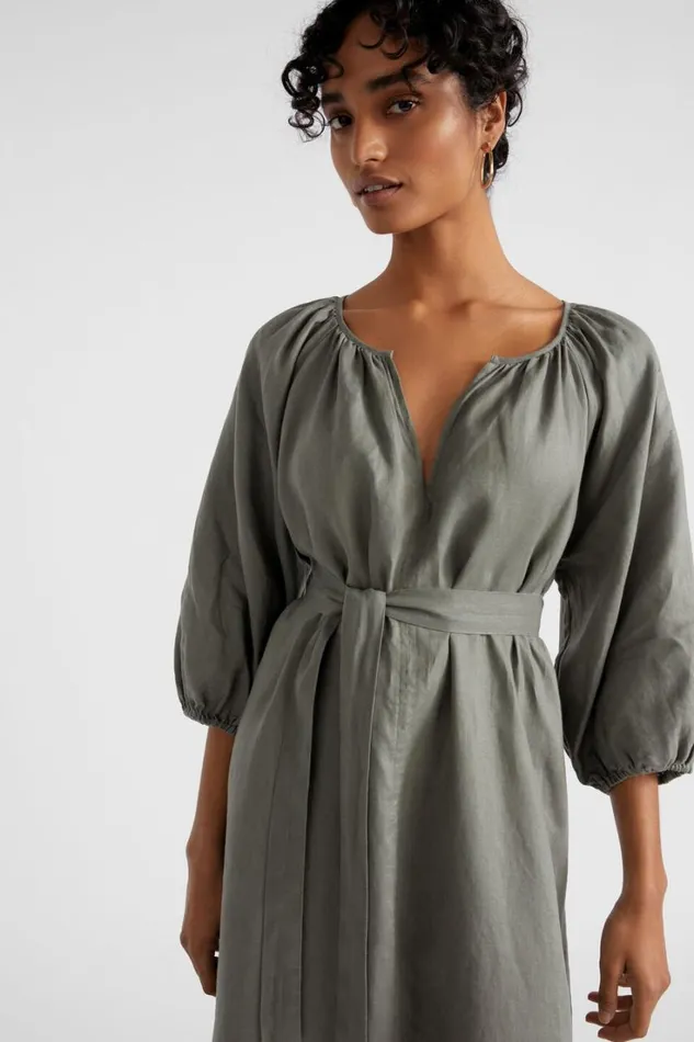 Dresses Woman Seed Heritage Core Linen Midi Dress Smokey Olive