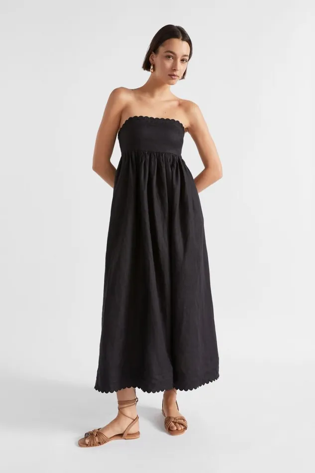 Dresses Woman Seed Heritage Linen Scallop Midi Dress Black