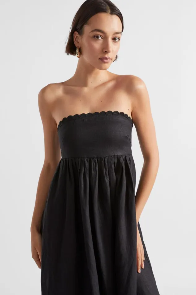 Dresses Woman Seed Heritage Linen Scallop Midi Dress Black