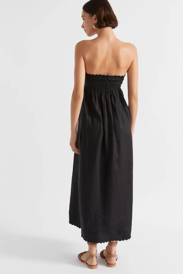 Dresses Woman Seed Heritage Linen Scallop Midi Dress Black