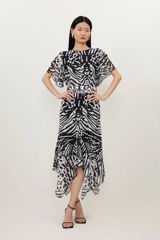 Dresses Women Karen Millen Animal Print Georgette Woven Short Sleeve Midi Dress Black Dresses Women Karen Millen Animal Print Georgette Woven Short Sleeve Midi Dress Black