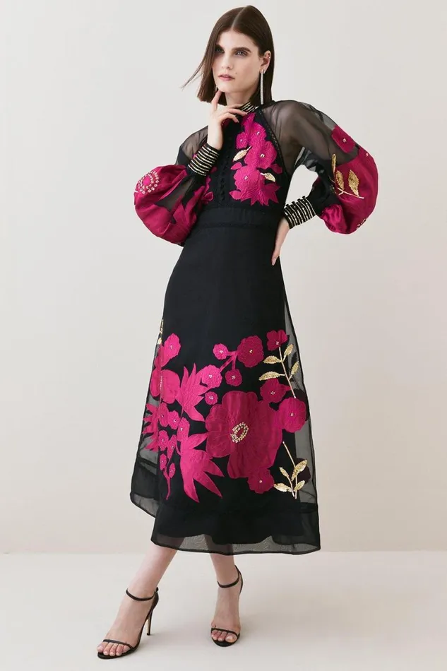 Dresses Women Karen Millen Applique Organdie Buttoned Woven Maxi