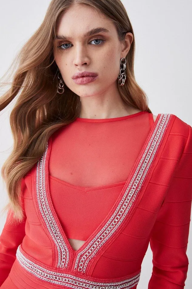Dresses Women Karen Millen Bandage Cut Out Detail Flippy Hem Mini Dress Coral