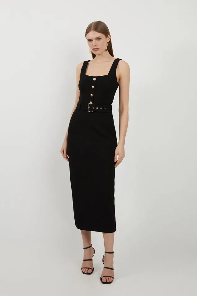 Dresses Women Karen Millen Belted Detail Ponte Jersey Strappy Midi Dress Black Dresses Women Karen Millen Belted Detail Ponte Jersey Strappy Midi Dress Black