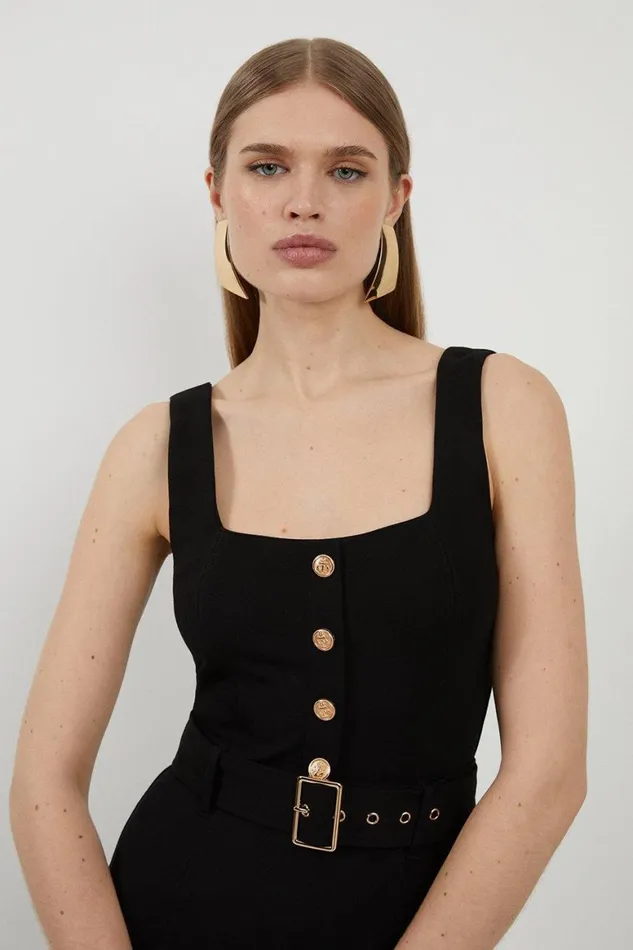Dresses Women Karen Millen Belted Detail Ponte Jersey Strappy Midi Dress Black