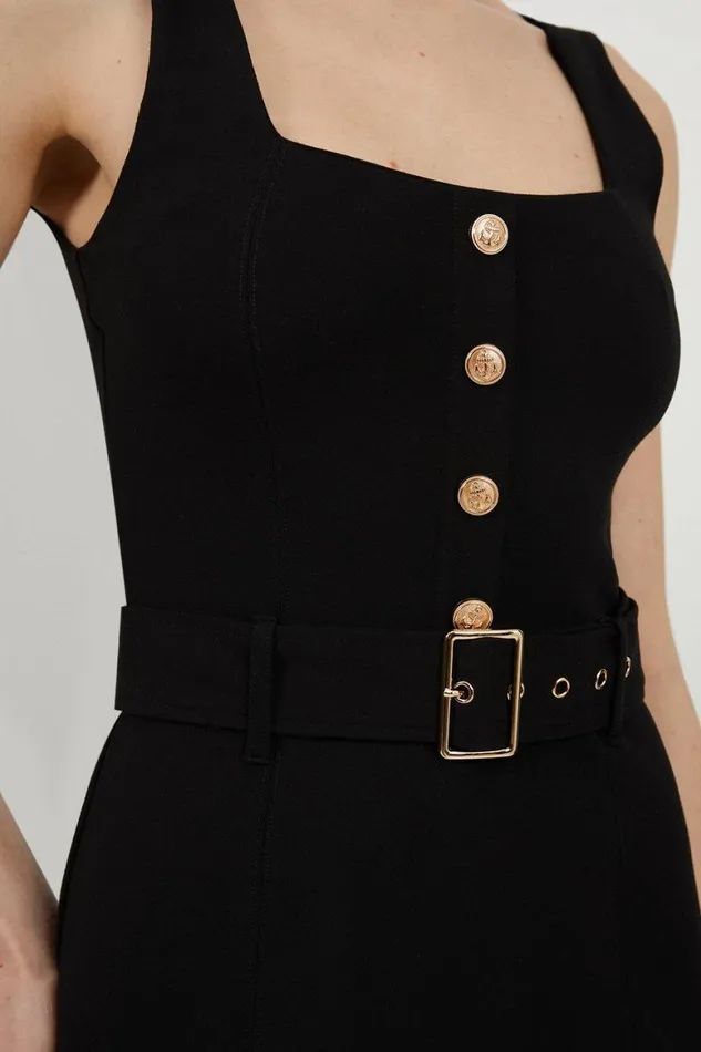 Dresses Women Karen Millen Belted Detail Ponte Jersey Strappy Midi Dress Black