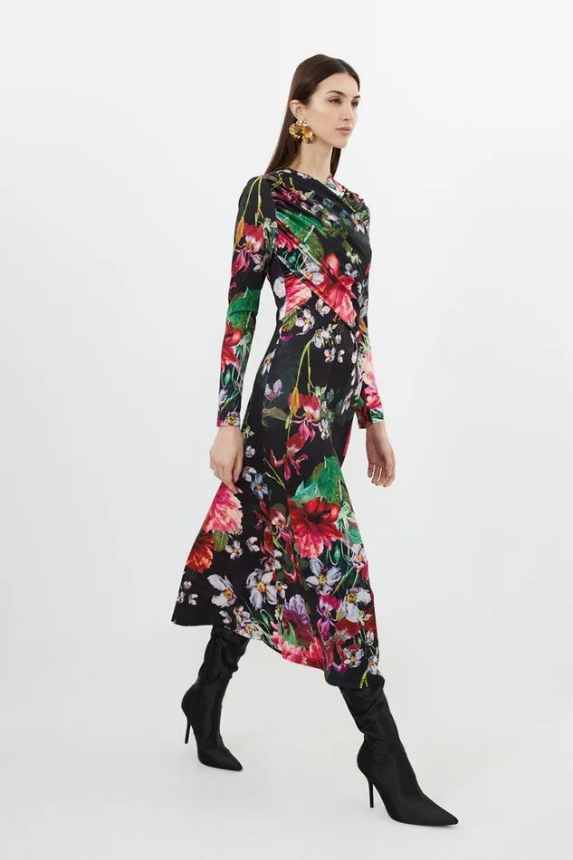 Dresses Women Karen Millen Botanic Floral Jersey Crepe Twist Maxi Dress