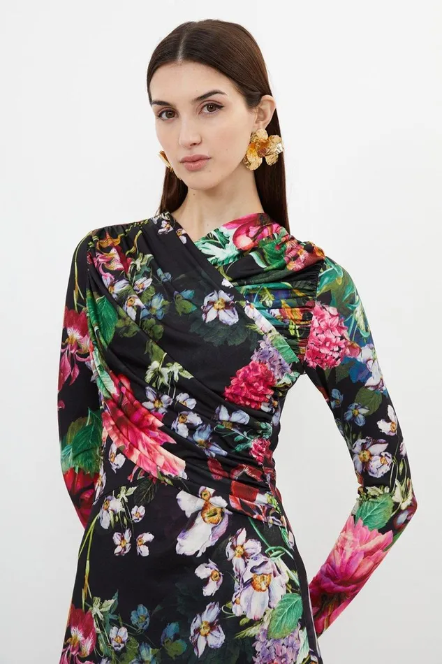 Dresses Women Karen Millen Botanic Floral Jersey Crepe Twist Maxi Dress