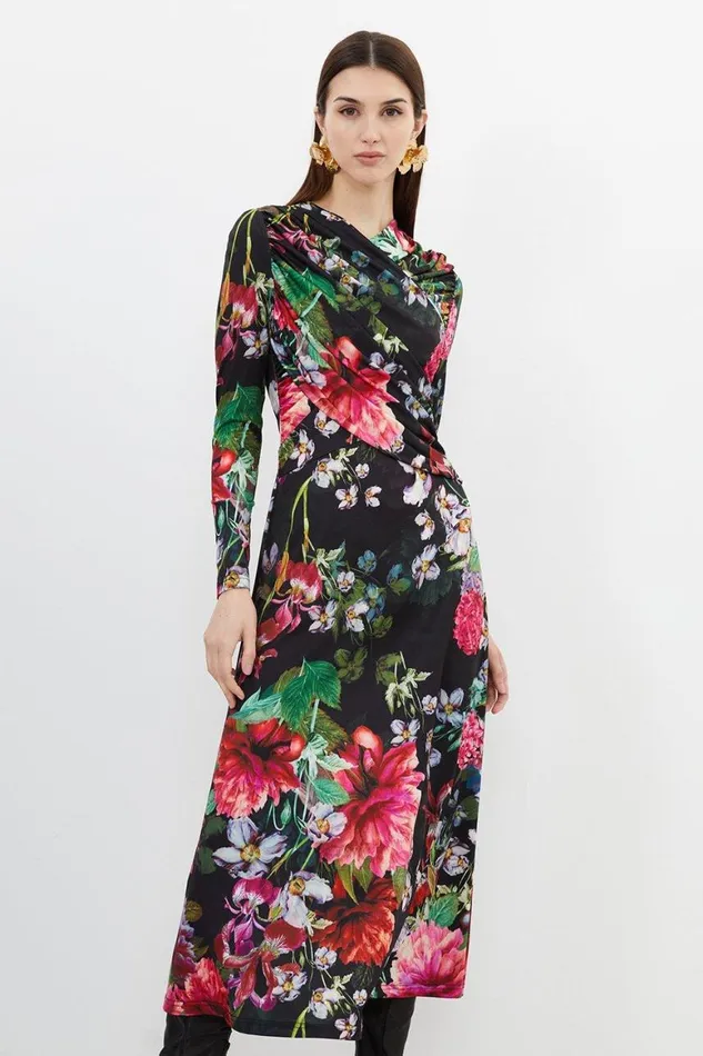 Dresses Women Karen Millen Botanic Floral Jersey Crepe Twist Maxi Dress