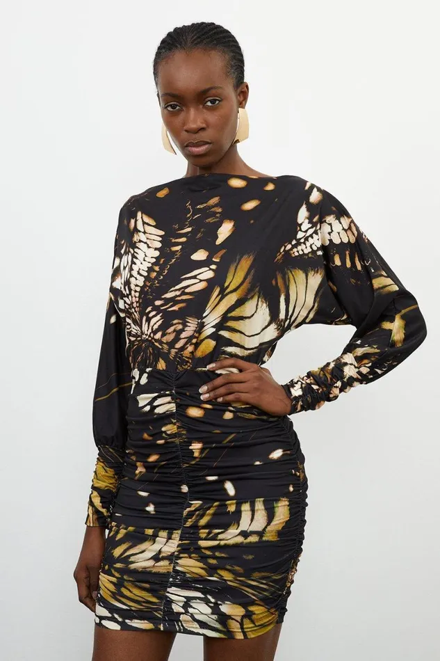 Dresses Women Karen Millen Butterfly Print Jersey Crepe Batwing Sleeve Mini Dress Black Dresses Women Karen Millen Butterfly Print Jersey Crepe Batwing Sleeve Mini Dress Black