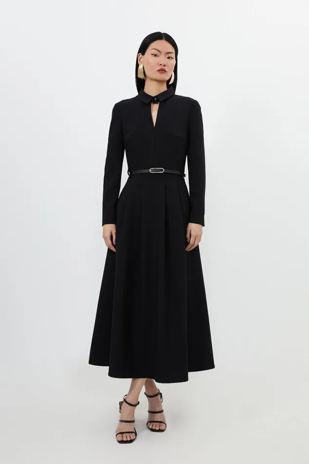 Dresses Women Karen Millen Clean Tailored Pleat Detail Full Skirted Shirt Dress Black Dresses Women Karen Millen Clean Tailored Pleat Detail Full Skirted Shirt Dress Black