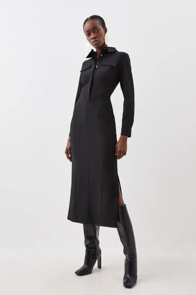 Dresses Women Karen Millen Compact Stretch Midi Shirt Dress Black