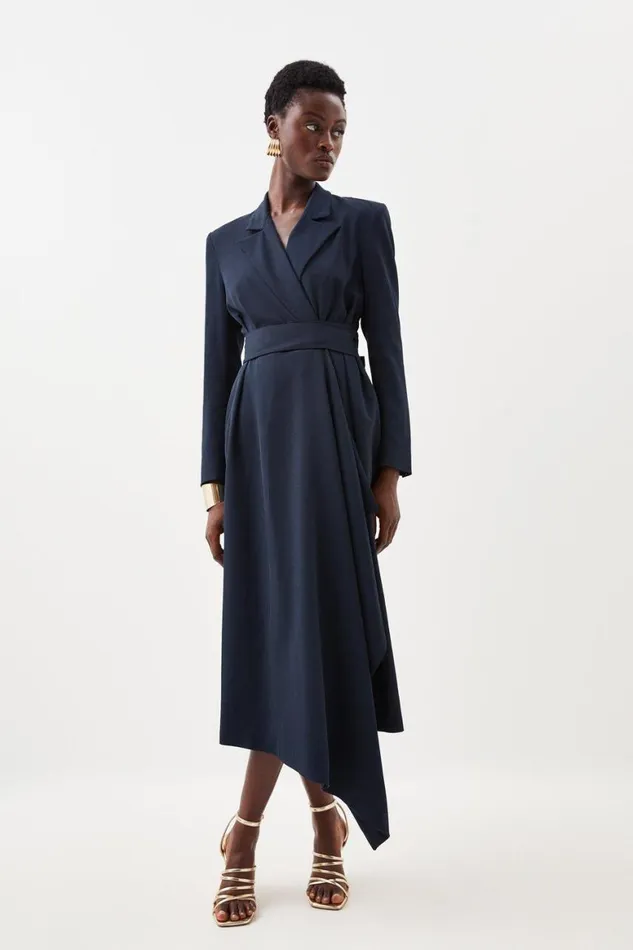 Dresses Women Karen Millen Drape Belted Long Sleeve Soft Tailored Midi Dress Navy Dresses Women Karen Millen Drape Belted Long Sleeve Soft Tailored Midi Dress Navy