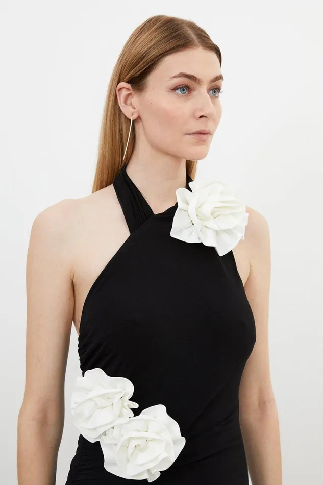 Dresses Women Karen Millen Drapey Ruched Jersey Rosette Mini Dress Mono