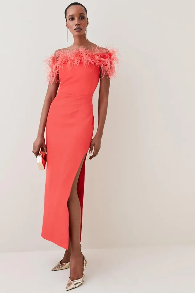 Dresses Women Karen Millen Feather Bardot Stretch Crepe Tailored Maxi Dress Red Dresses Women Karen Millen Feather Bardot Stretch Crepe Tailored Maxi Dress Red