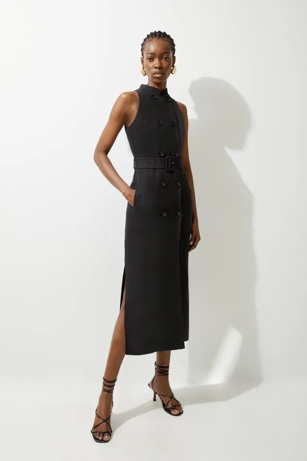 Dresses Women Karen Millen Fluid Tailored Double Breasted Belted Midi Dress Black Dresses Women Karen Millen Fluid Tailored Double Breasted Belted Midi Dress Black