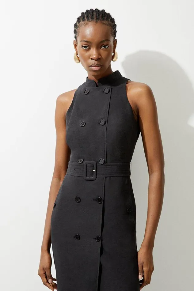 Dresses Women Karen Millen Fluid Tailored Double Breasted Belted Midi Dress Black