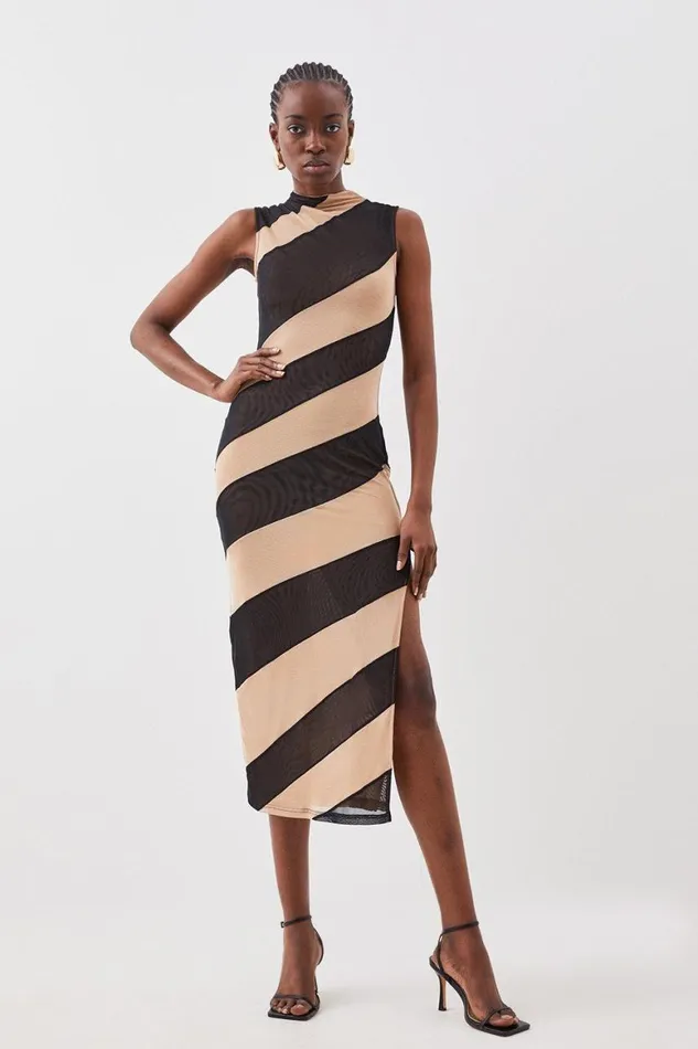 Dresses Women Karen Millen Graphic Mesh High Neck Midi Dress Mono