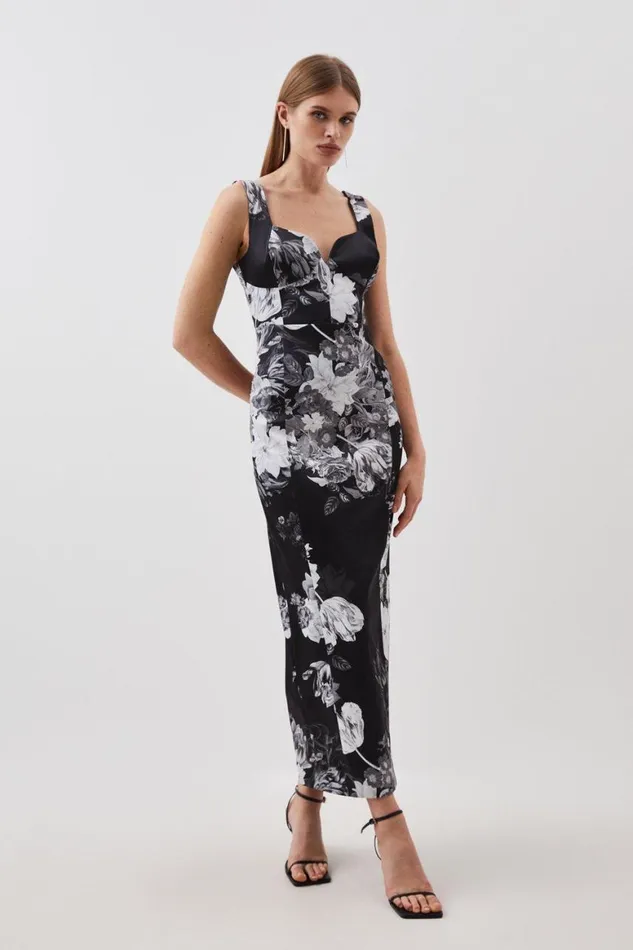 Dresses Women Karen Millen Italian Structured Satin Floral Bloom Printed Pencil Dress Mono Dresses Women Karen Millen Italian Structured Satin Floral Bloom Printed Pencil Dress Mono