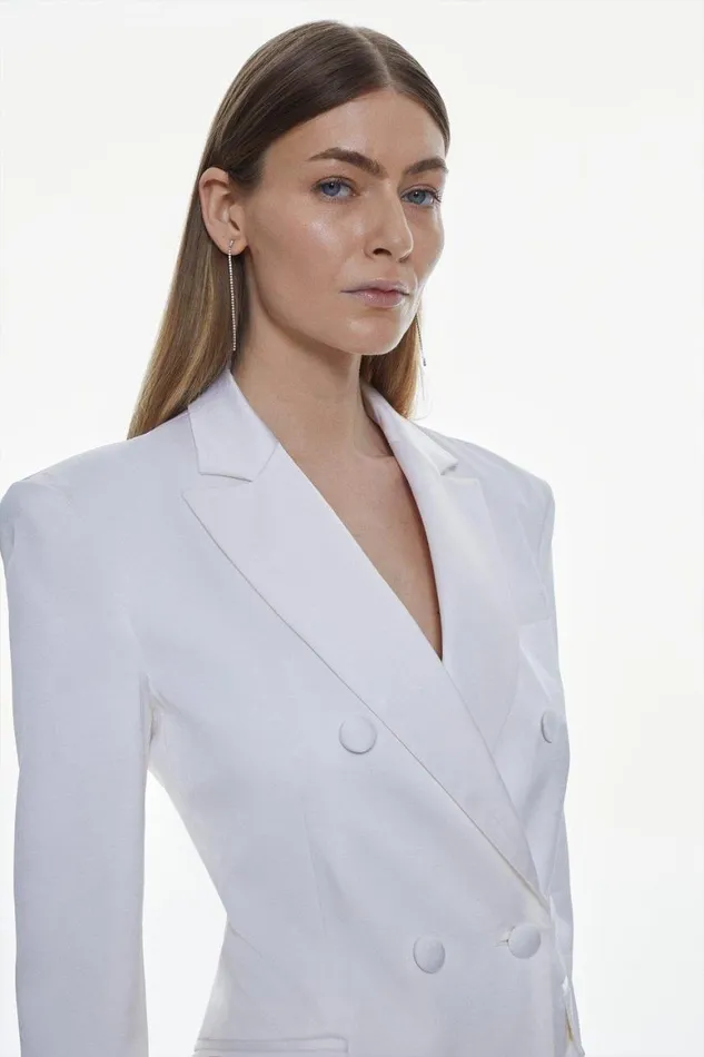 Dresses Women Karen Millen Italian Wool Satin Contoured Open Back Blazer Dress Ivory