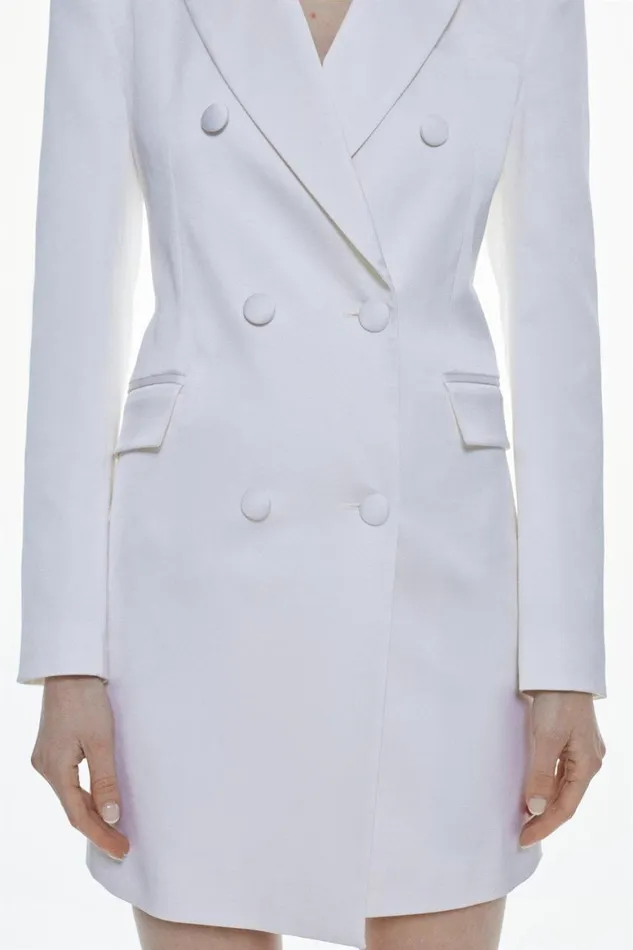 Dresses Women Karen Millen Italian Wool Satin Contoured Open Back Blazer Dress Ivory