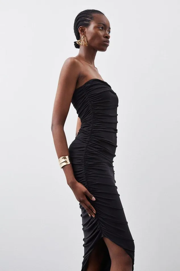 Dresses Women Karen Millen Jersey Crepe Ruched Detail Asymmetric Midi Dress Black Dresses Women Karen Millen Jersey Crepe Ruched Detail Asymmetric Midi Dress Black