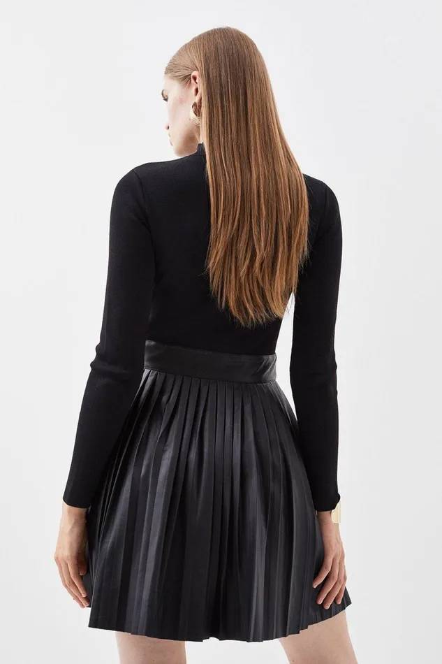 Dresses Women Karen Millen Knitted Skater Dress With Pu Detailing Black