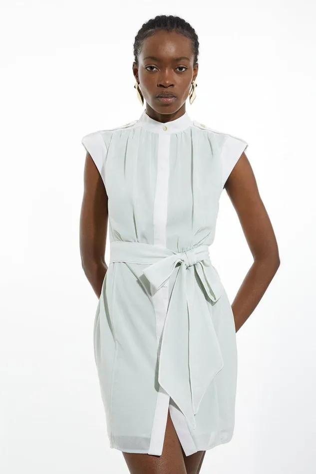 Dresses Women Karen Millen Military Mono Sleeveless Belted Woven Mini Dress Sage Dresses Women Karen Millen Military Mono Sleeveless Belted Woven Mini Dress Sage