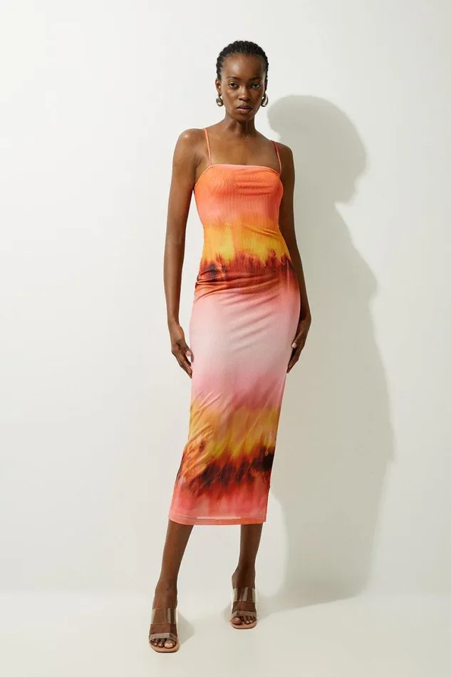 Dresses Women Karen Millen Ombre Print Jersey Sleeveless Maxi Dress Orange