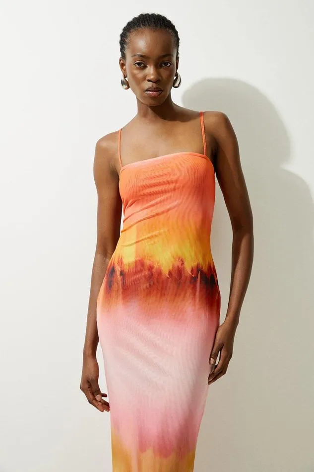 Dresses Women Karen Millen Ombre Print Jersey Sleeveless Maxi Dress Orange