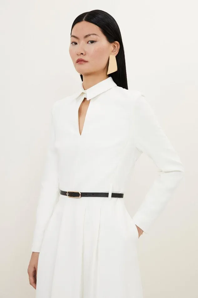 Dresses Women Karen Millen Petite Clean Tailored Pleat Detail Full Skirted Shirt Dress Ivory